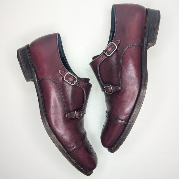 Salvatore Ferragamo double monk strap oxford shoes burgundy maroon size 9.5 EE main image 9